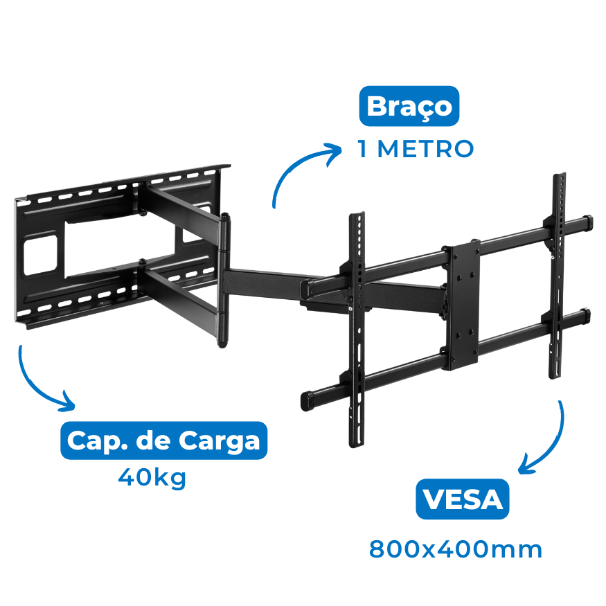 Suporte Articulado para TV LED 43" Até 82'' com Peso Até 40 Kg FT-84100 - Fixatek - Fixatek