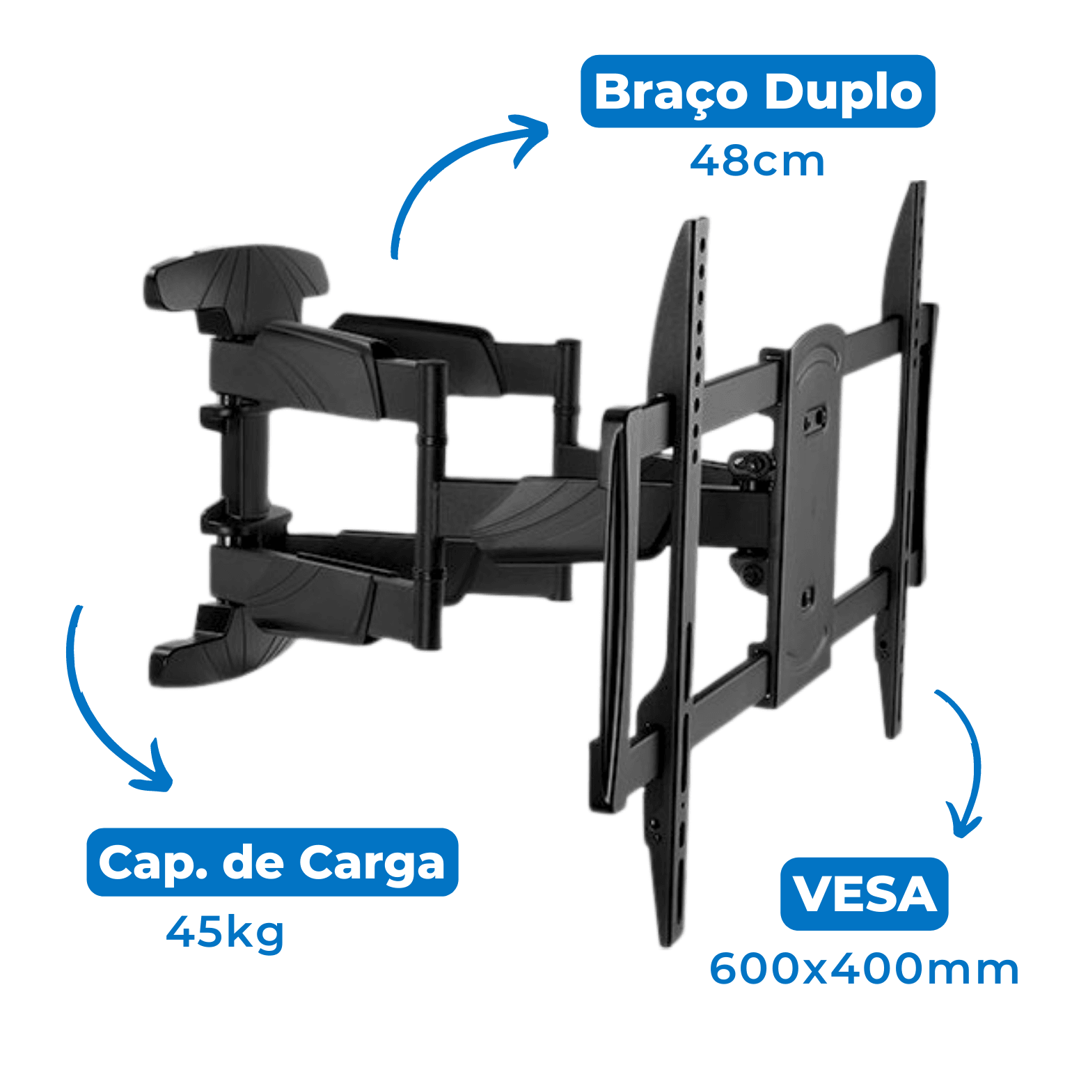 Suporte Articulado Reforçado Braço Duplo Tipo Sanfona para Tv LED 37" á 70'' com Peso até 45kg FT-6448P - Fixatek - Fixatek