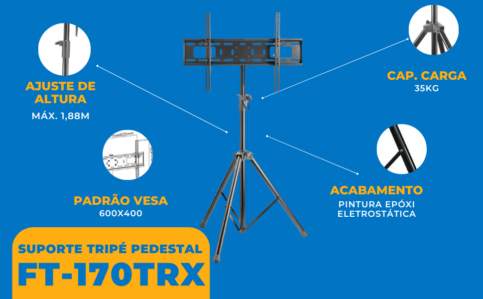 Suporte Tripé Pedestal para TV LED / OLED / QLED de 37" até 70" FT-170TRX - Fixatek