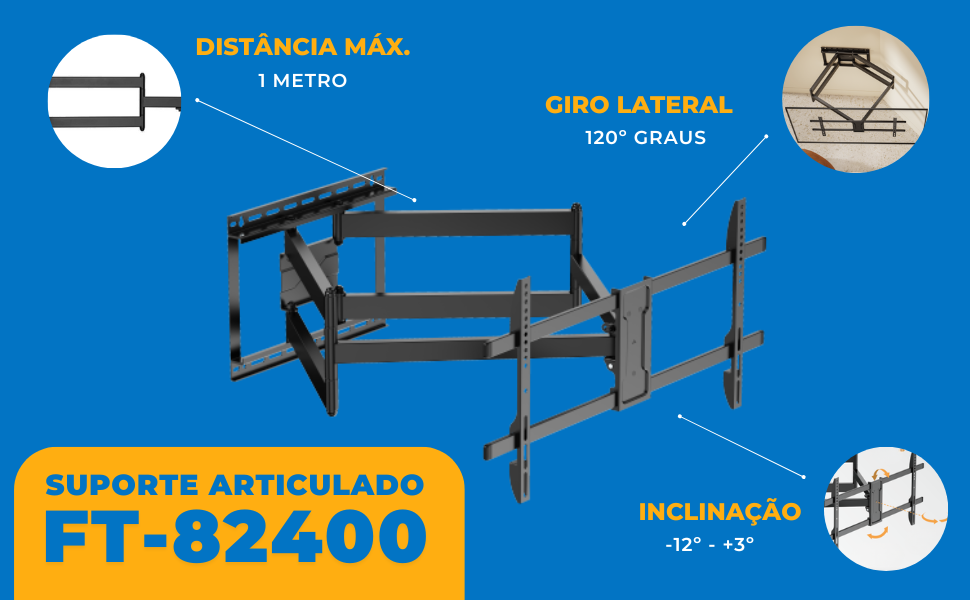 FT-84200 - Suporte de TV Triarticulável com Braço Duplo até 98 polegas VESA até 800x400mm
