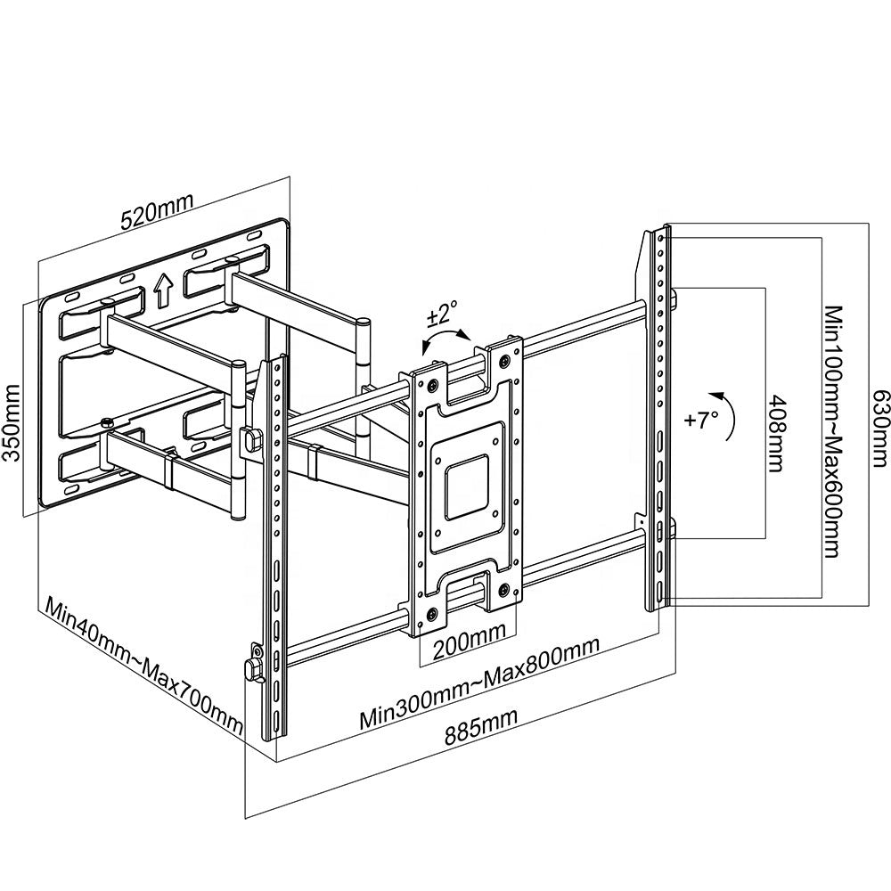 Suporte Articulado para TV LED 37" 50" 55" 60" 65" 70'' 75" 80" 85" 100" FT-8670 Fixatek