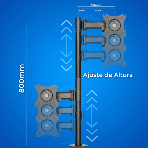 Suporte Ergonômico Articulado de Mesa para 2 Monitores na Vertical de 13" até 27" FT-221M2V - Fixatek - Fixatek