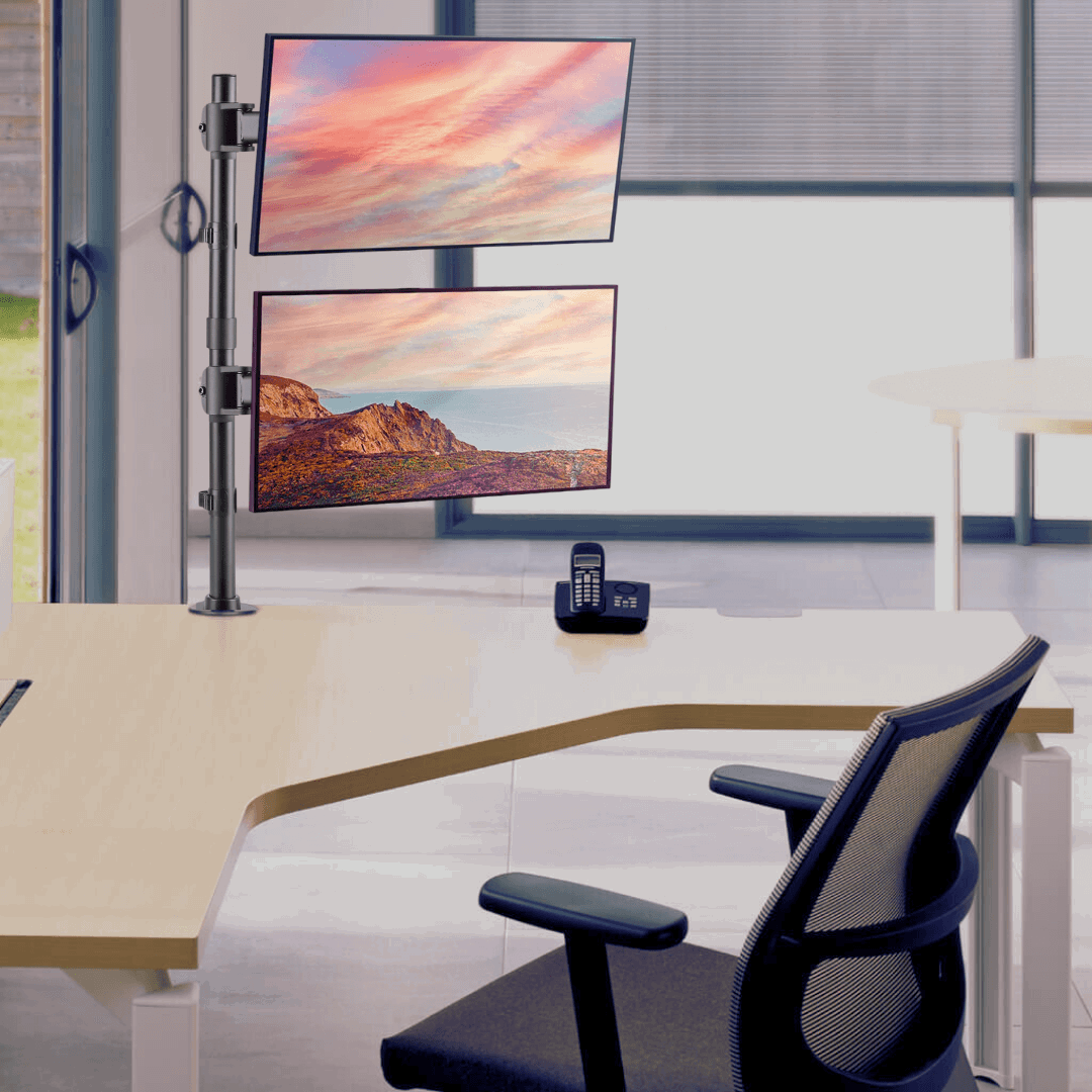 Suporte Ergonômico Articulado de Mesa para 2 Monitores na Vertical de 13" até 27" FT-221M2V - Fixatek - Fixatek
