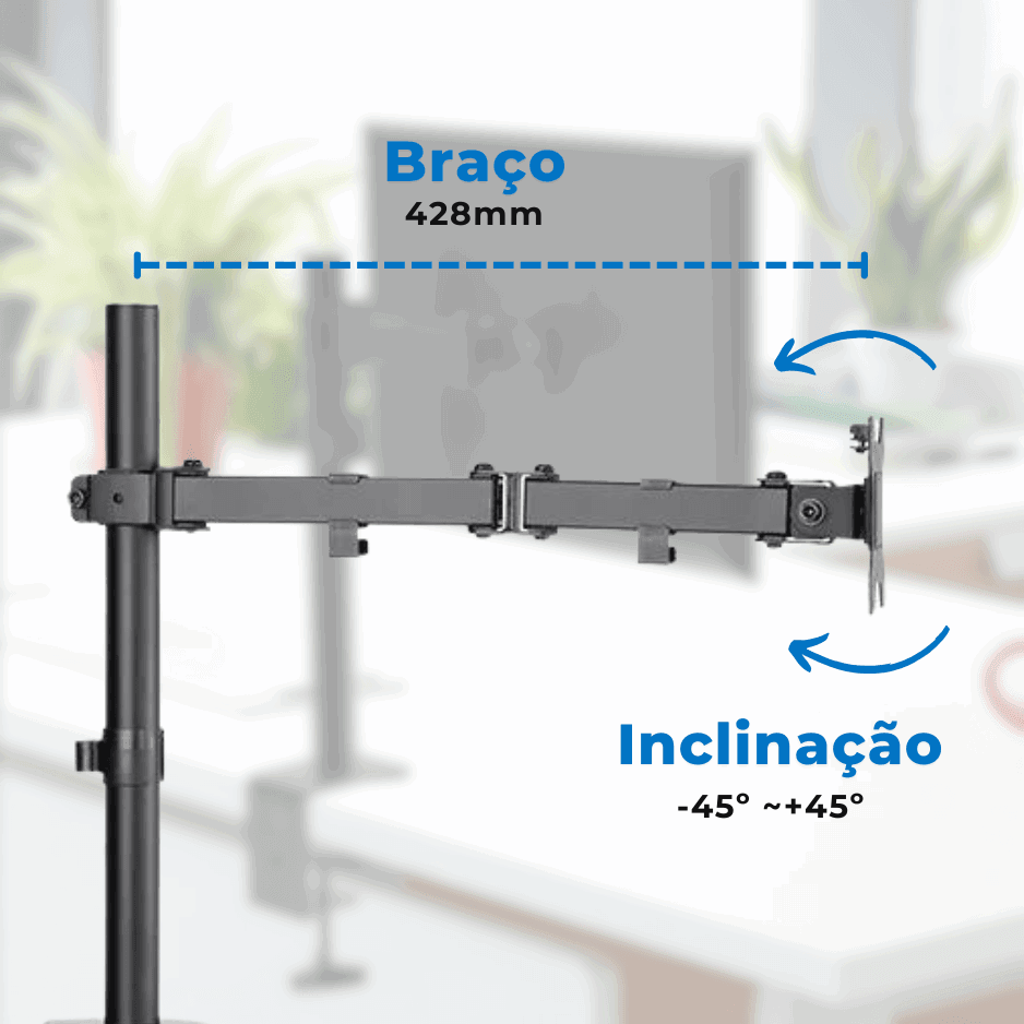 Suporte Ergonômico Articulado de Mesa para 1 Monitor de 13" até 27" FT-428M1 - Fixatek - Fixatek