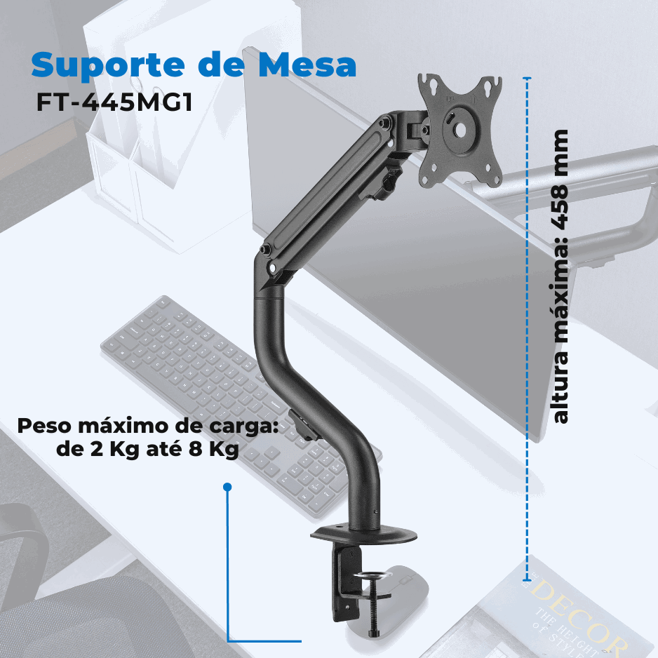 Suporte Ergonômico Articulado de Mesa para 01 Monitor 17" até 32" FT-445MG1 - Fixatek - Fixatek