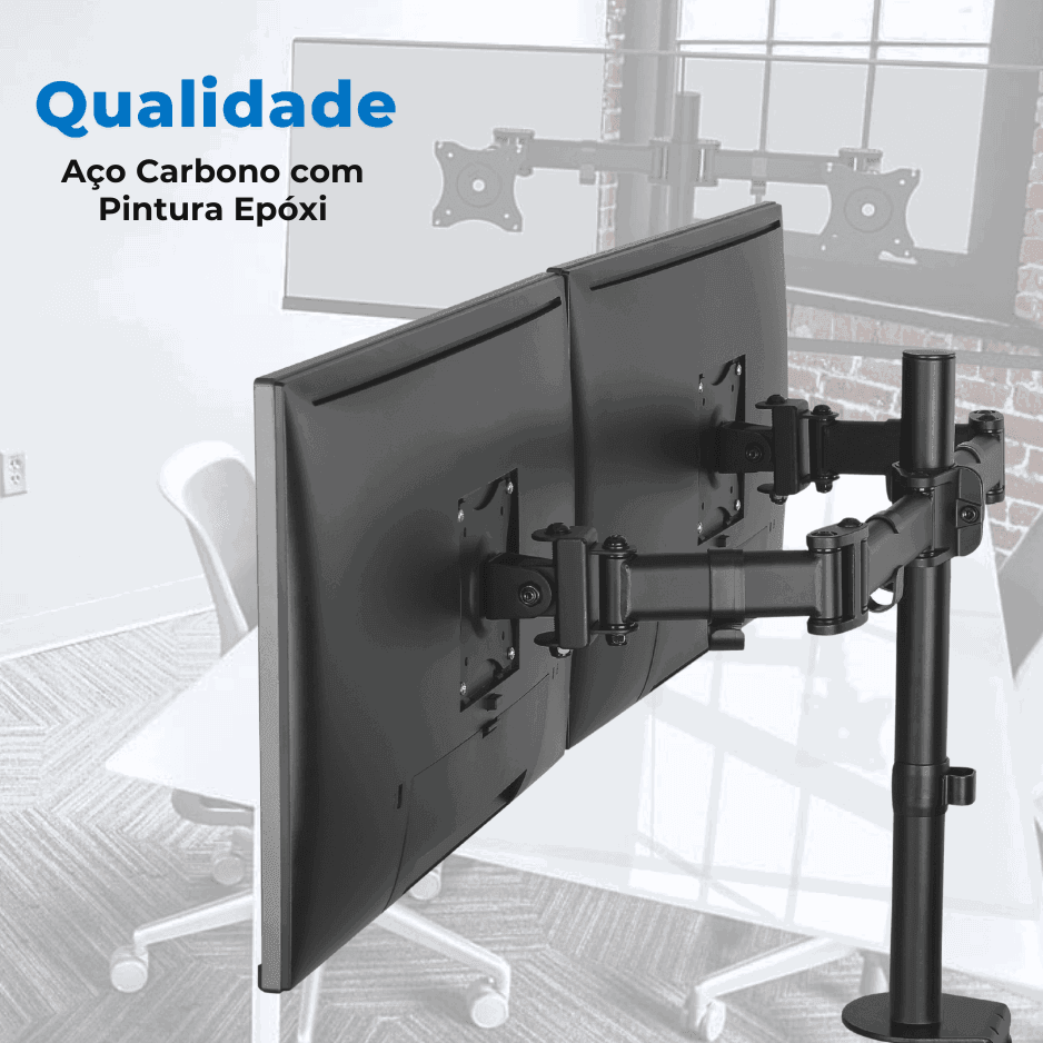 Suporte Ergonômico Articulado de Mesa para 2 Monitores de 13" até 27" FT-726M2 - Fixatek - Fixatek