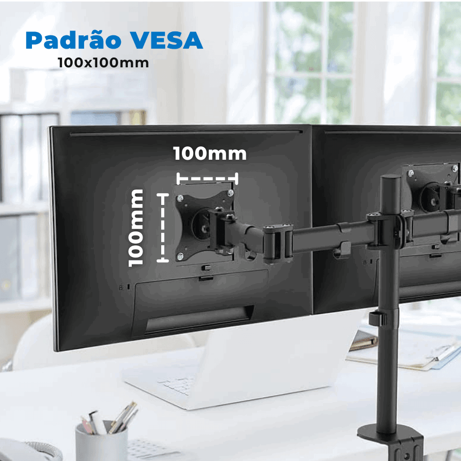 Suporte Ergonômico Articulado de Mesa para 2 Monitores de 13" até 27" FT-726M2 - Fixatek - Fixatek