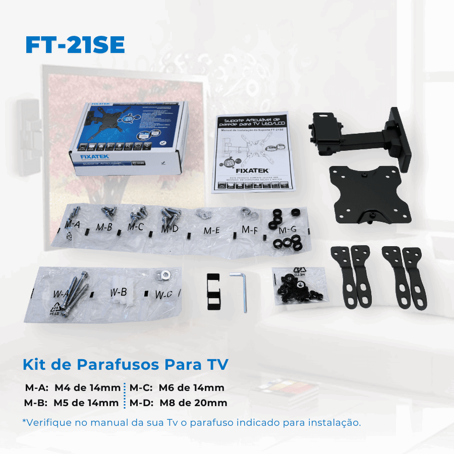 Suporte Articulado para TV LED / OLED / QLED até 47" FT-21SE - Fixatek - Fixatek