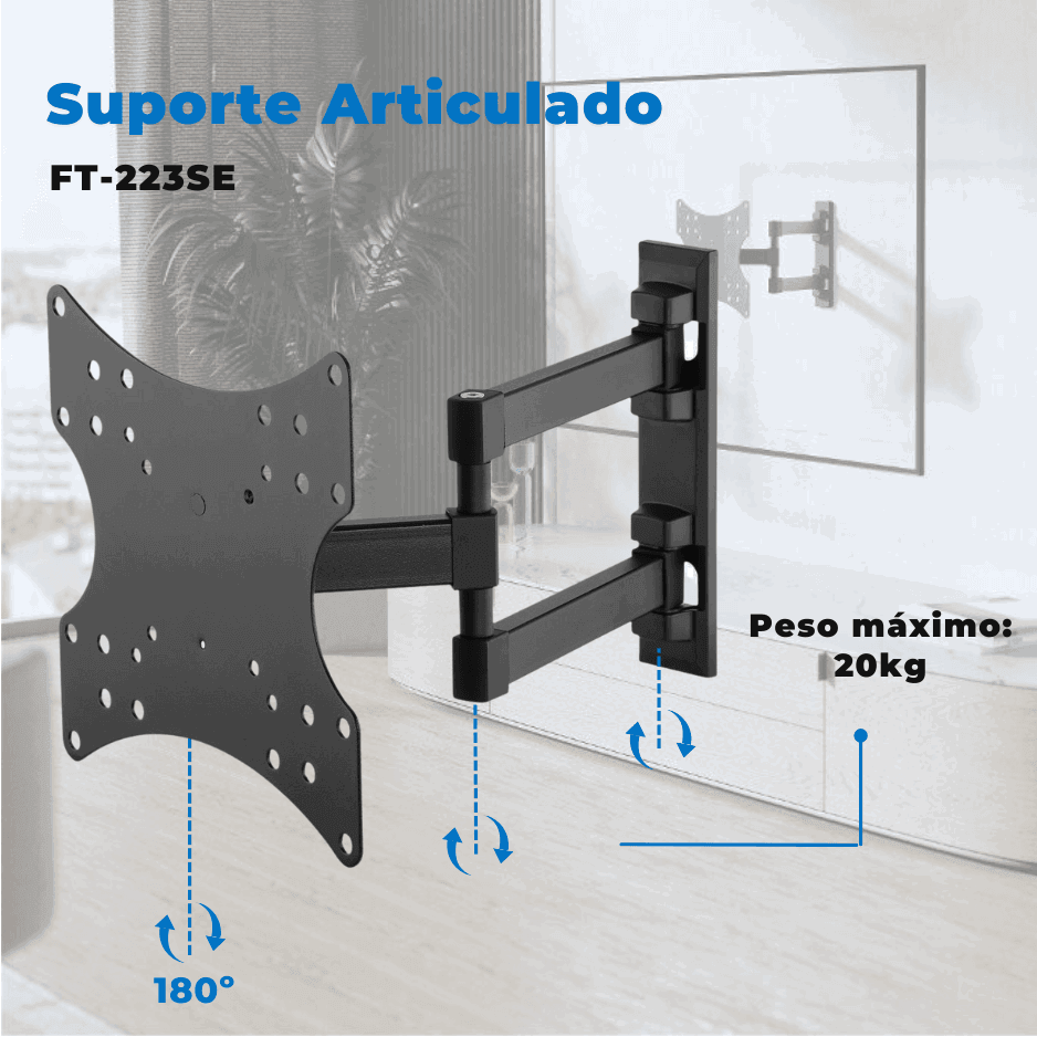 Suporte Articulado para TV LED 23" até 47" Com Peso Até 20 Kg FT-223SE - Fixatek - Fixatek