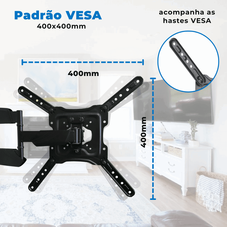 Suporte Articulado para TV LED 23" até 65" com Peso até 35 kg FT-4461P - Fixatek - Fixatek