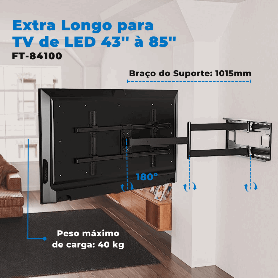 Suporte Articulado para TV LED 43" Até 82'' com Peso Até 40 Kg FT-84100 - Fixatek - Fixatek