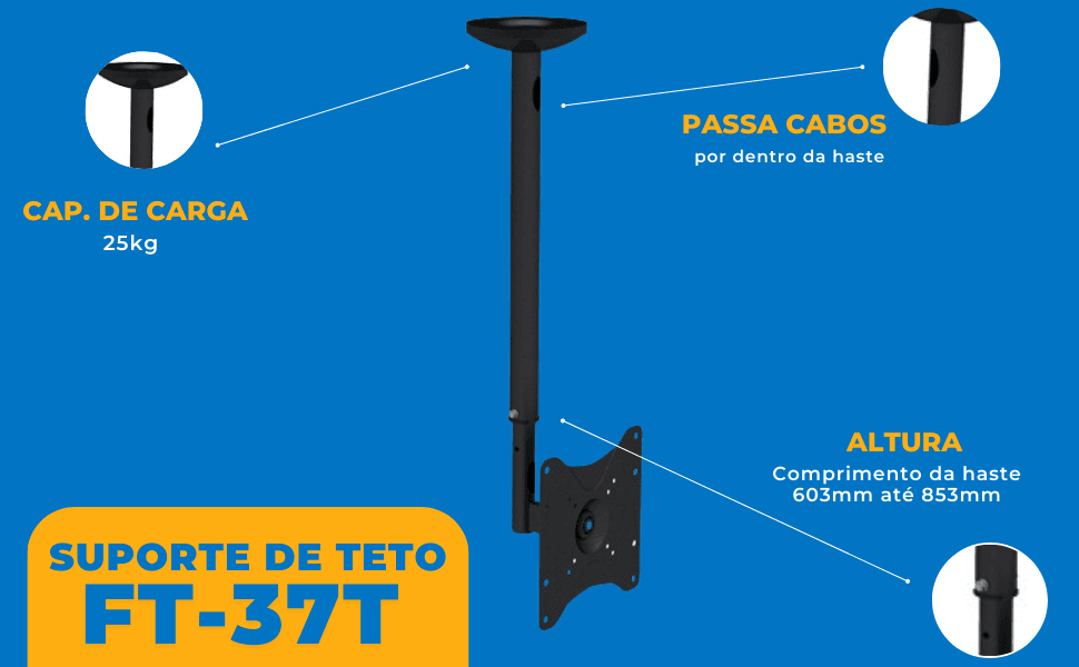 Suporte de Teto para TV LED até 47" e LCD/PLASMA 32" á 42" FT-37T - Fixatek - Fixatek