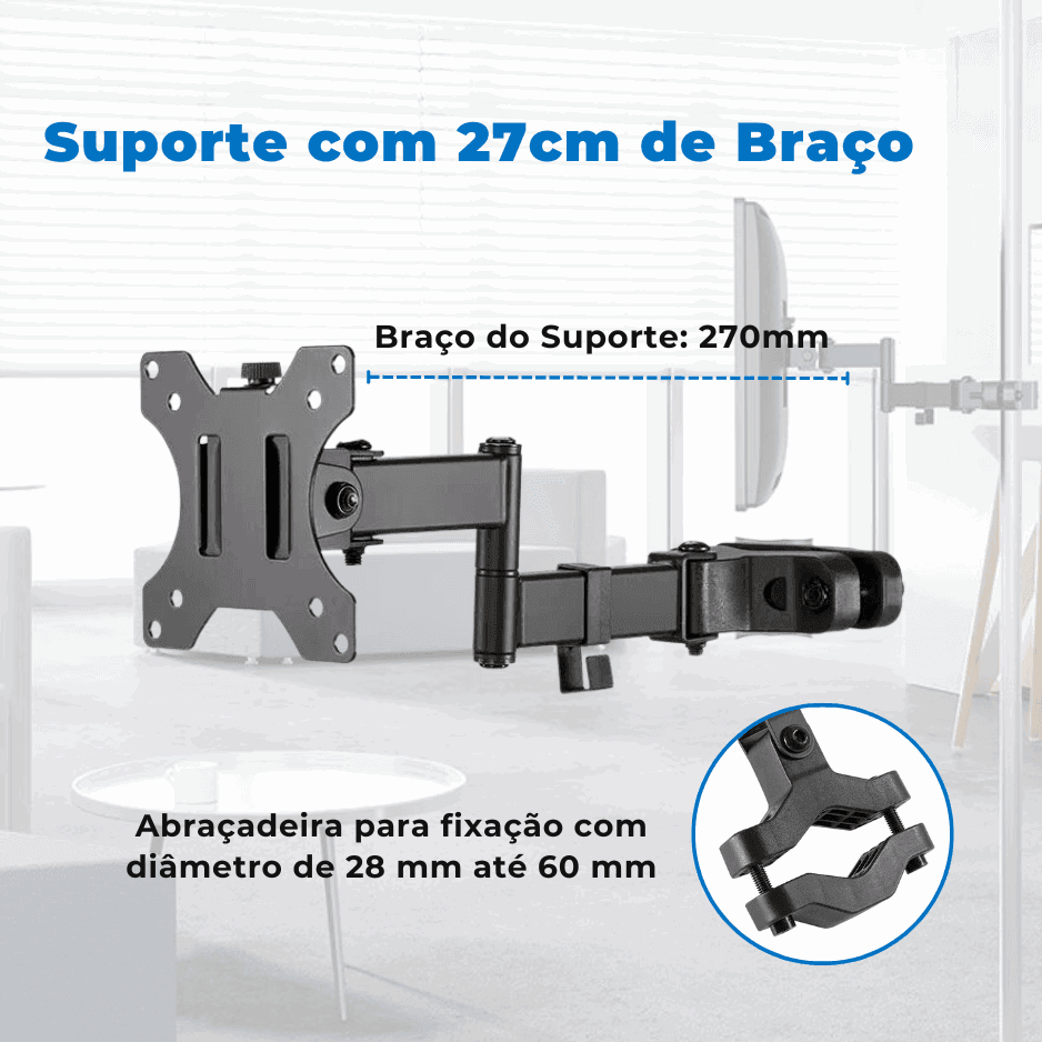 Suporte Articulado para TV / MONITOR LED até 32" com Peso até 8kg FT-270PL - Fixatek - Fixatek