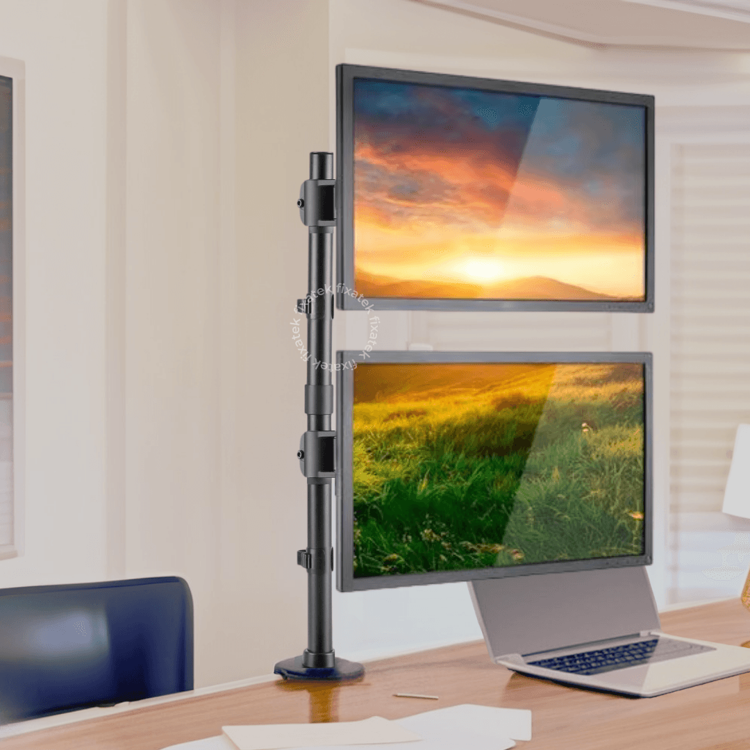 Suporte Ergonômico Articulado de Mesa para 2 Monitores na Vertical de 13" até 27" FT-221M2V - Fixatek - Fixatek