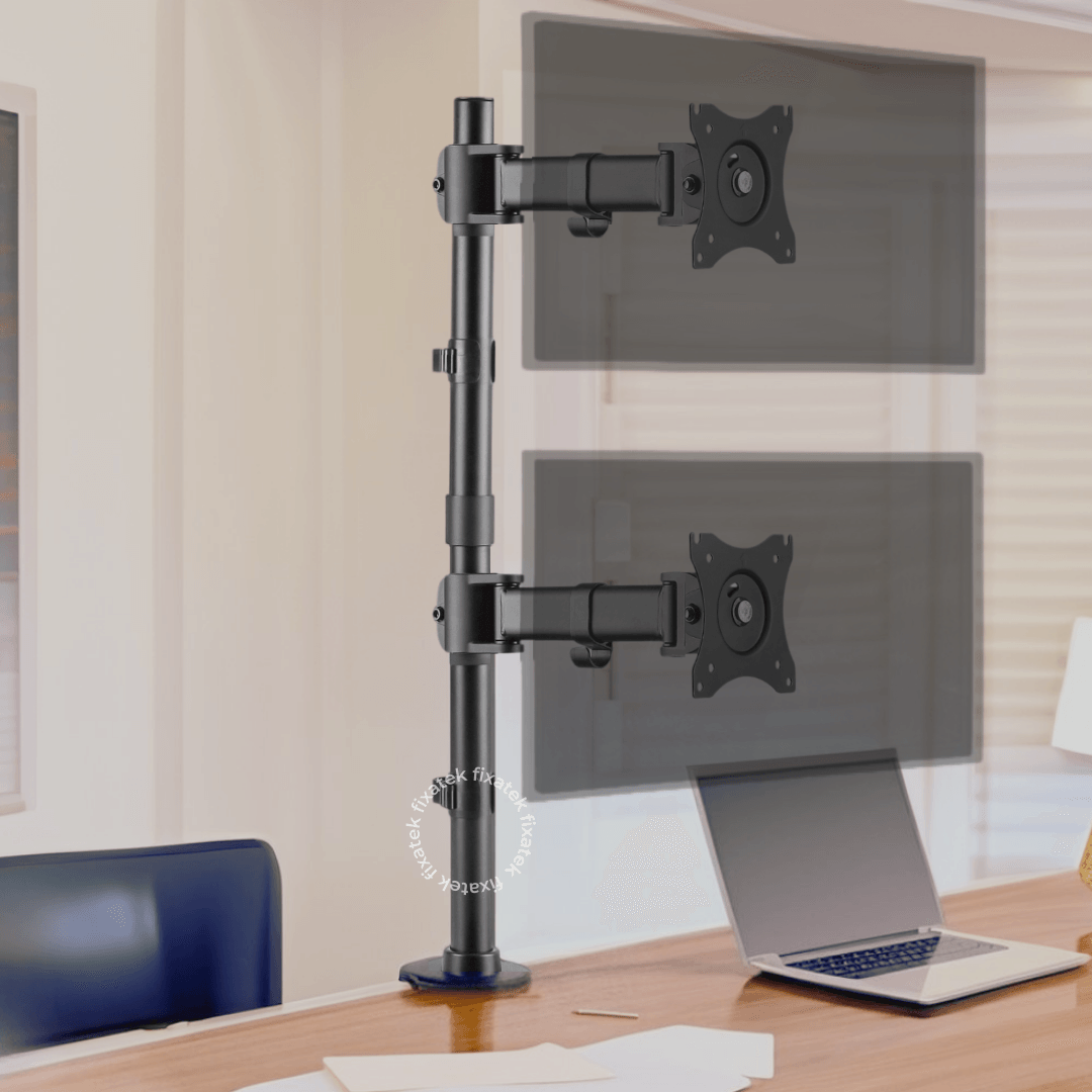 Suporte Ergonômico Articulado de Mesa para 2 Monitores na Vertical de 13" até 27" FT-221M2V - Fixatek - Fixatek
