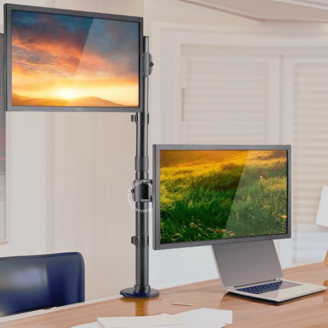 Suporte Ergonômico Articulado de Mesa para 2 Monitores na Vertical de 13" até 27" FT-221M2V - Fixatek - Fixatek