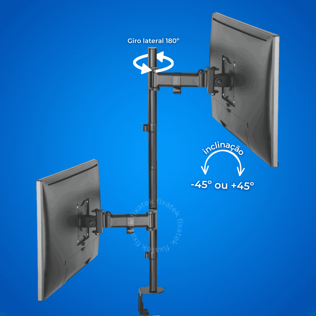 Suporte Ergonômico Articulado de Mesa para 2 Monitores na Vertical de 13" até 27" FT-221M2V - Fixatek - Fixatek
