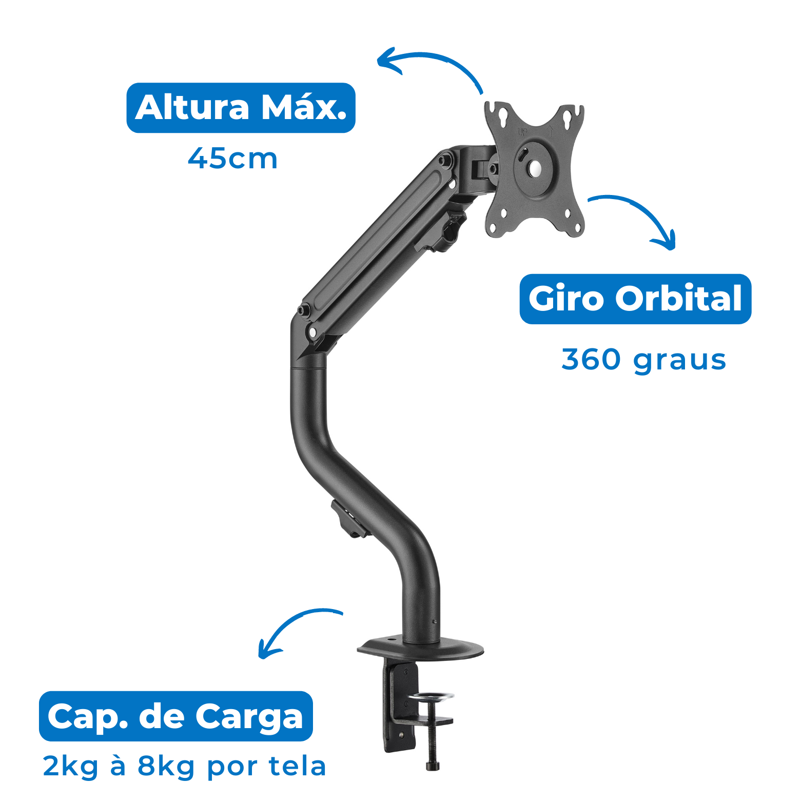 Suporte Ergonômico Articulado de Mesa para 01 Monitor 17" até 32" FT-445MG1 - Fixatek - Fixatek