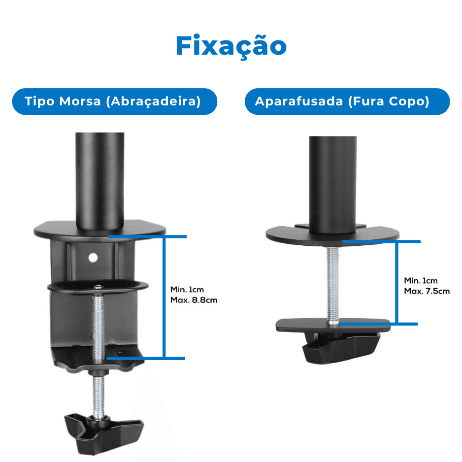 Suporte Ergonômico Articulado de Mesa para 2 Monitores de 13" até 27" FT-726M2 - Fixatek - Fixatek
