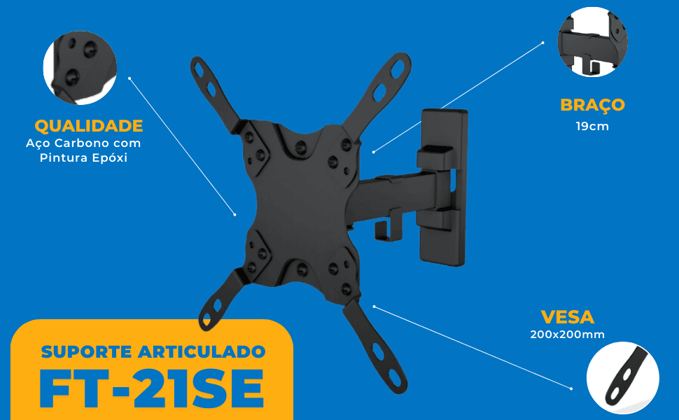 Suporte Articulado para TV LED / OLED / QLED até 47" FT-21SE - Fixatek - Fixatek
