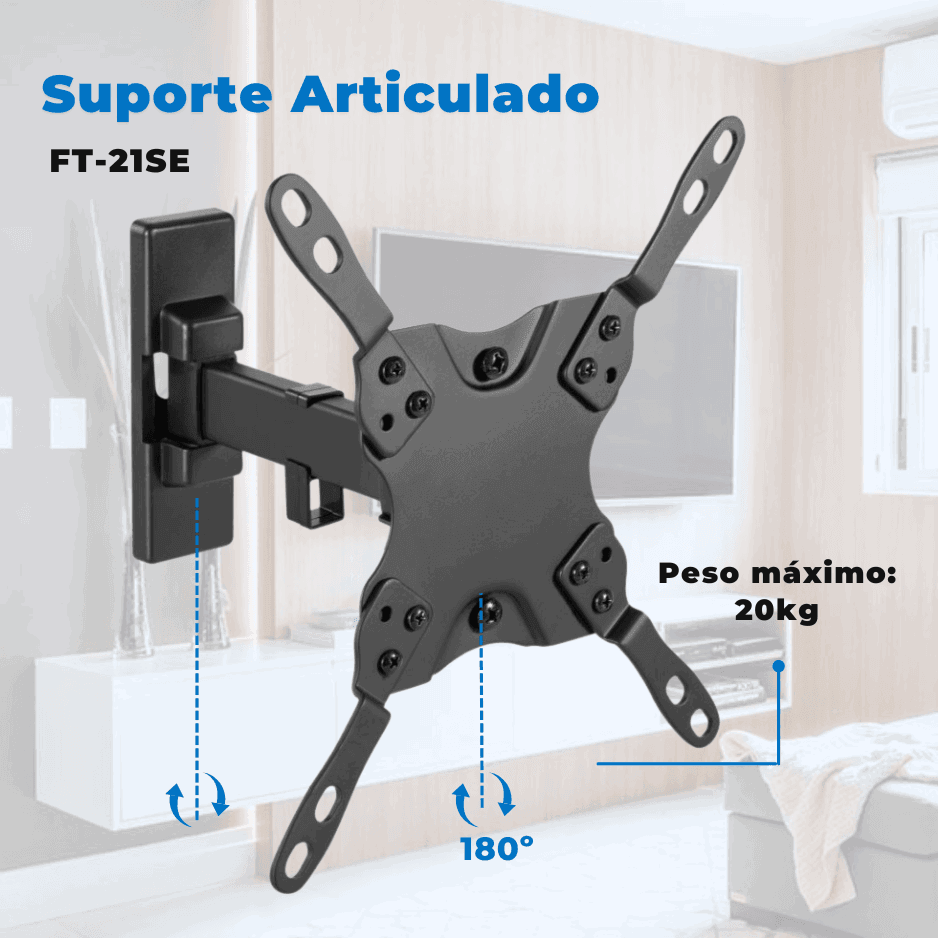 Suporte Articulado para TV LED / OLED / QLED até 47" FT-21SE - Fixatek - Fixatek