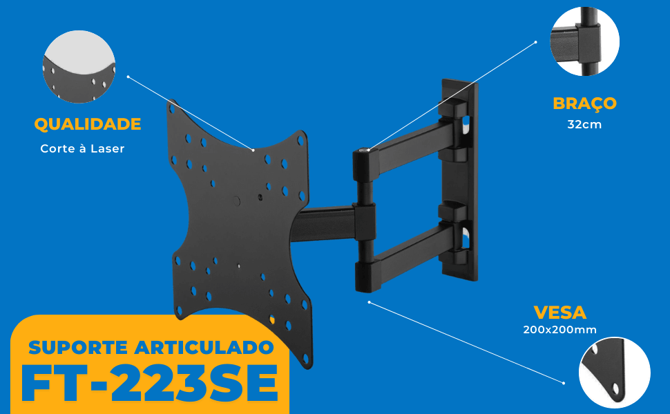 Suporte Articulado para TV LED 23" até 47" Com Peso Até 20 Kg FT-223SE - Fixatek - Fixatek