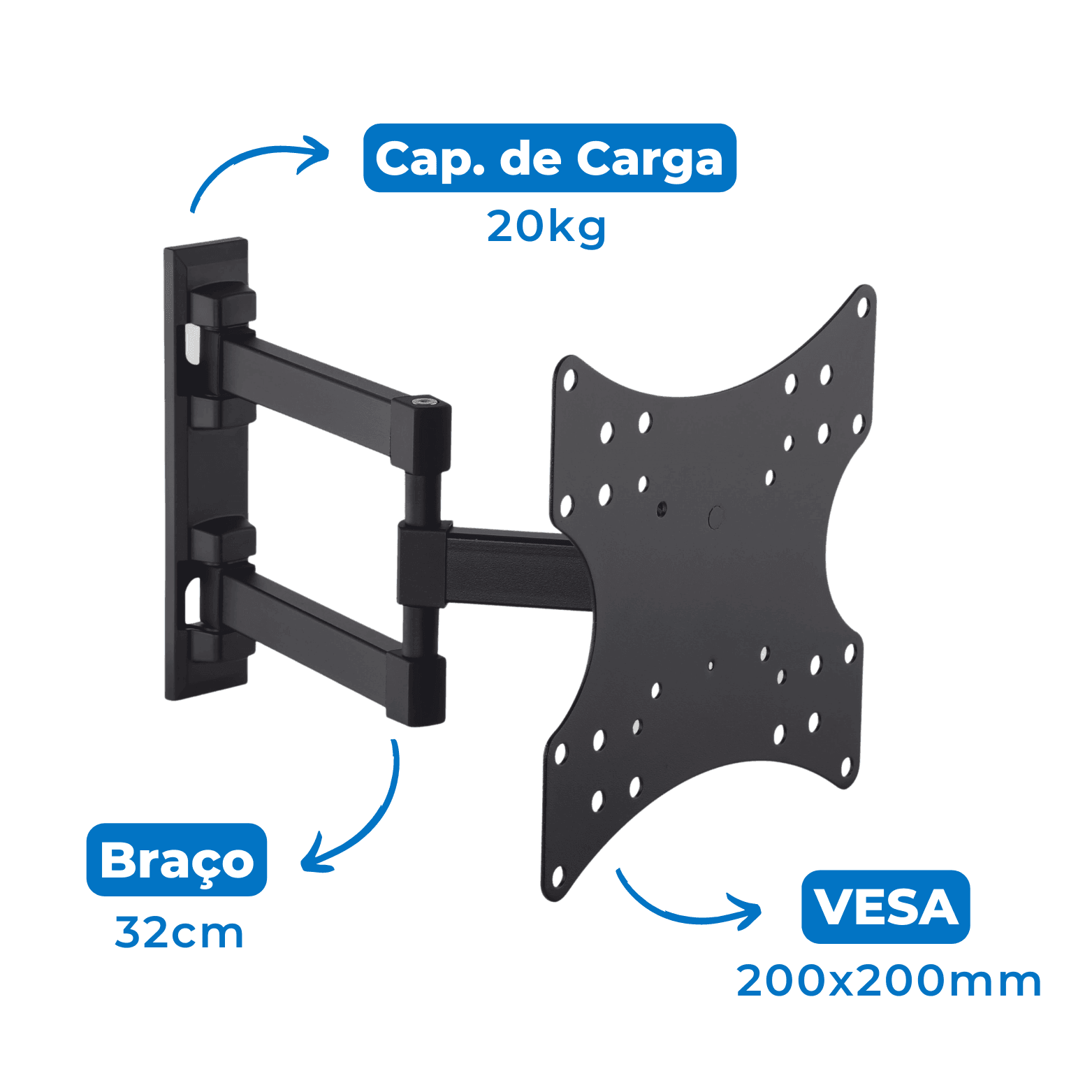 Suporte Articulado para TV LED 23" até 47" Com Peso Até 20 Kg FT-223SE - Fixatek - Fixatek