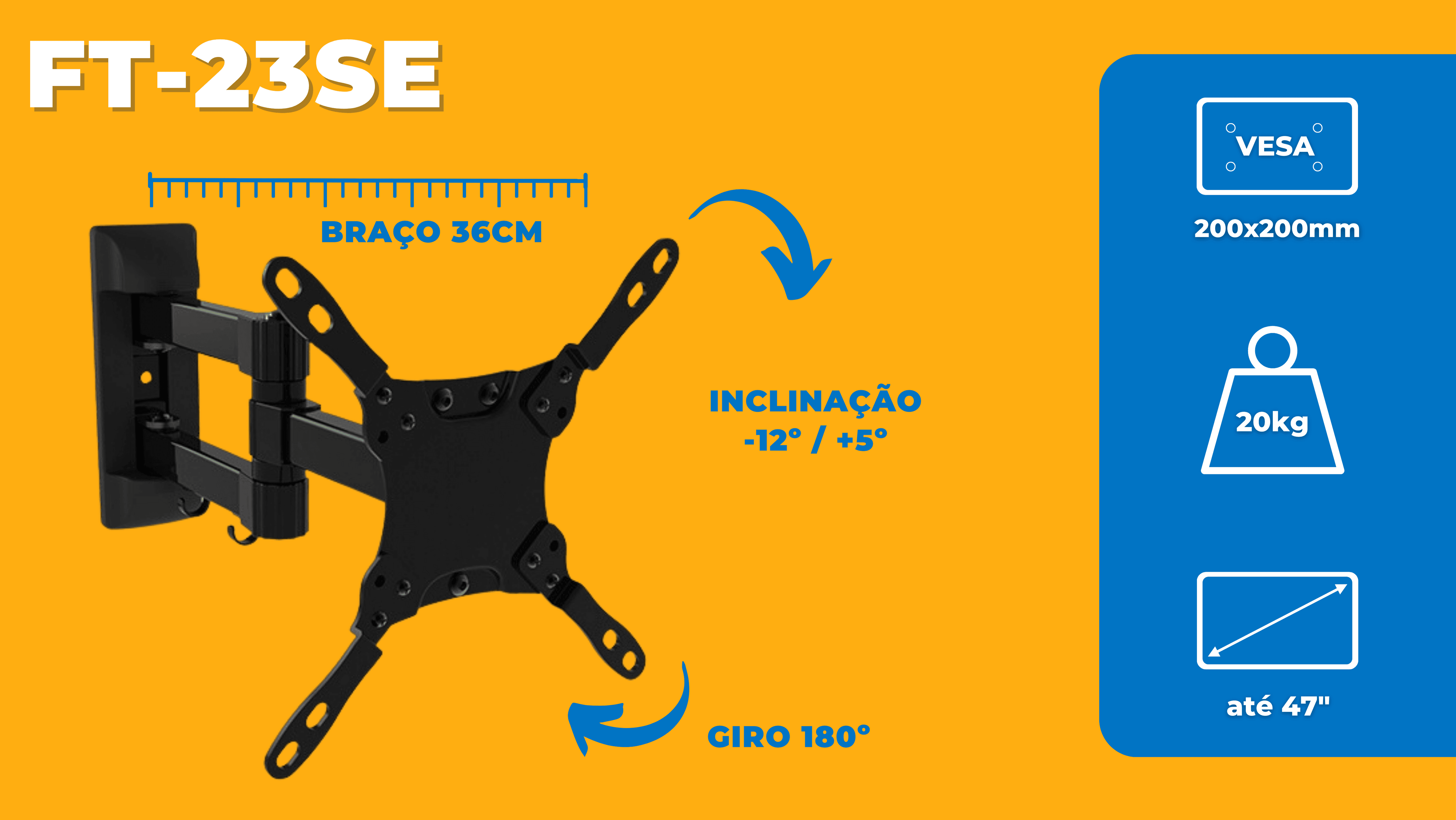 Suporte Articulado para TV LED até 47" FT-23SE - Fixatek - Fixatek