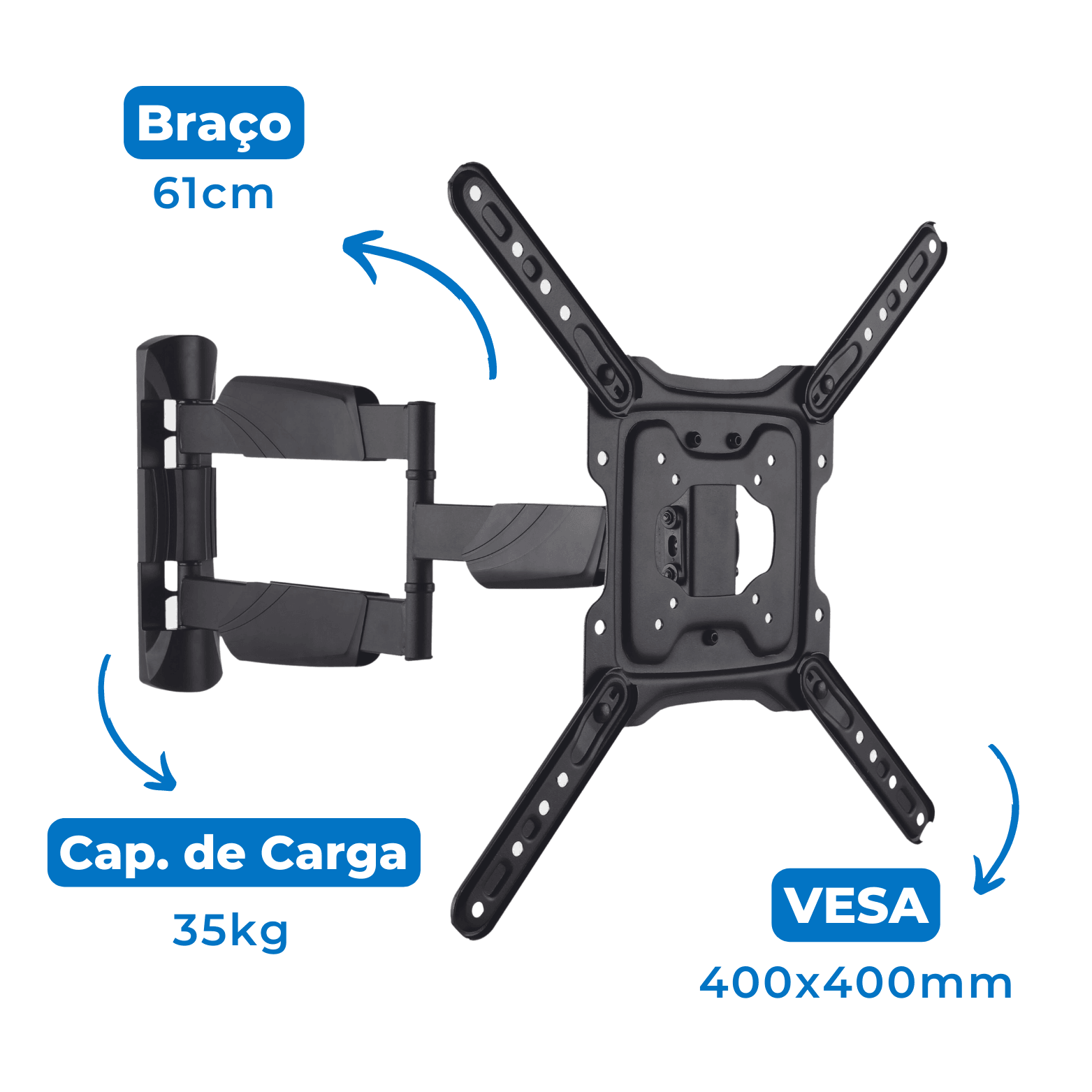 Suporte Articulado para TV LED 23" até 65" com Peso até 35 kg FT-4461P - Fixatek - Fixatek