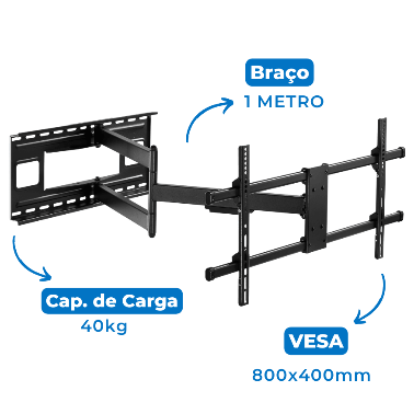 Suporte Articulado para TV LED 43" Até 82'' com Peso Até 40 Kg FT-84100 - Fixatek - Fixatek