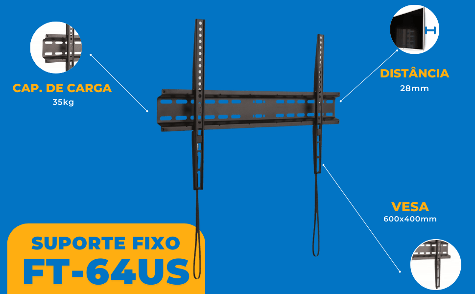 Suporte Fixo para TV LED 37" até 70" FT-64US - Fixatek - Fixatek