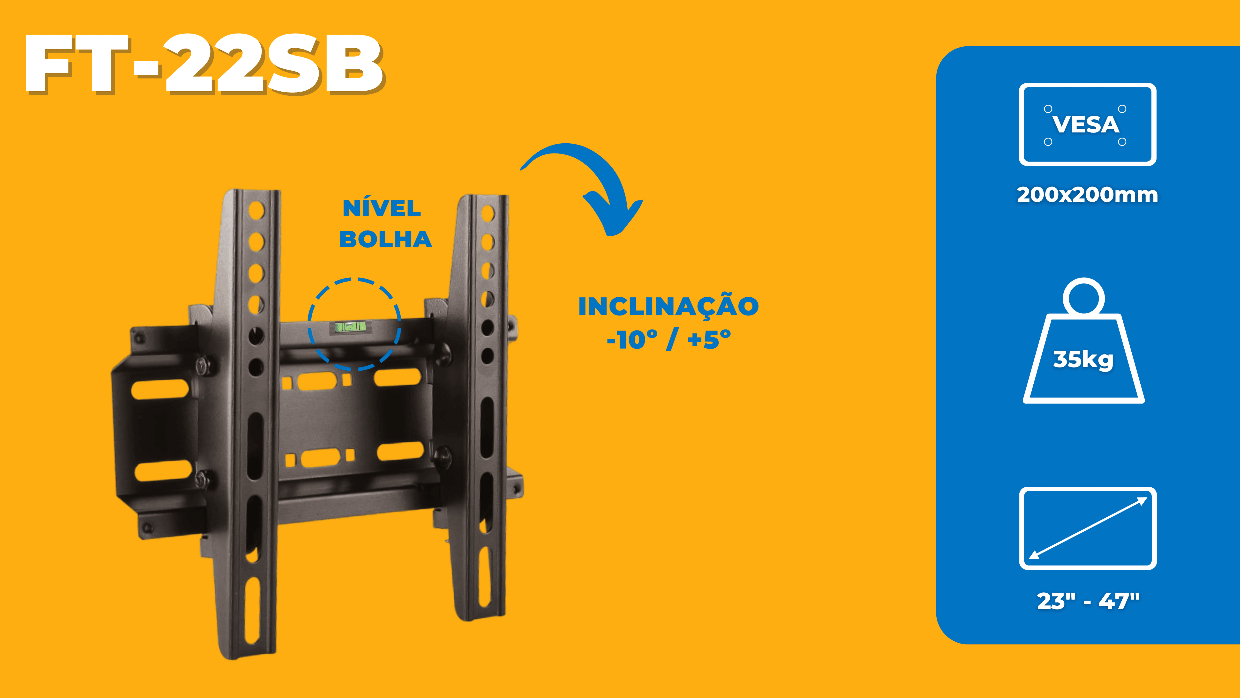 Suporte Inclinável para TV LED / OLED / QLED 23" até 47" com Peso até 35kg FT-22SB - Fixatek - Fixatek