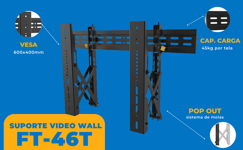 Suporte Vídeo Wall Retrátil Para Monitor LED / OLED / QLED de 37" á 70" com Pop-Out - FT-VW46T - Fixatek - Fixatek