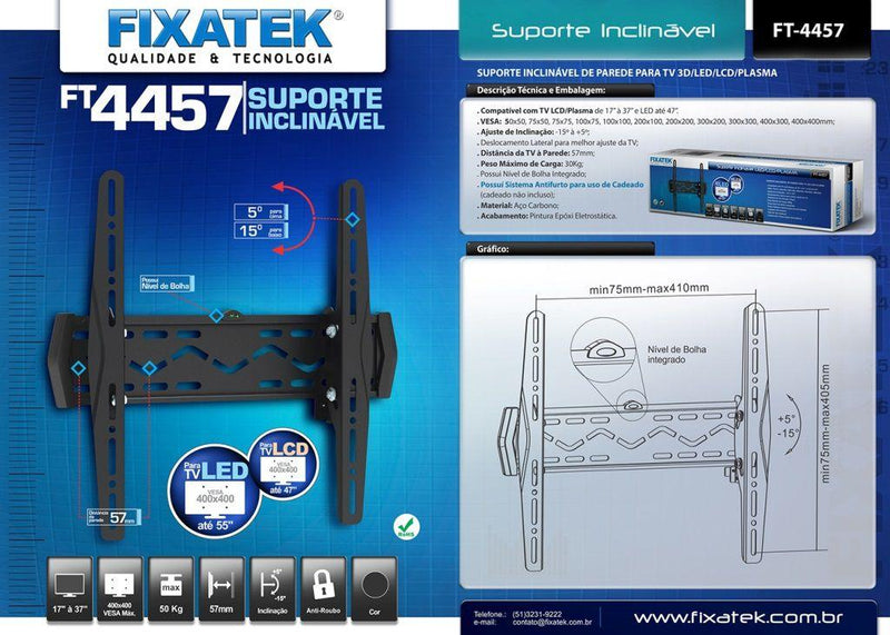 Suporte Inclinável para TV LED até 55" FT-4457 - Fixatek - Fixatek
