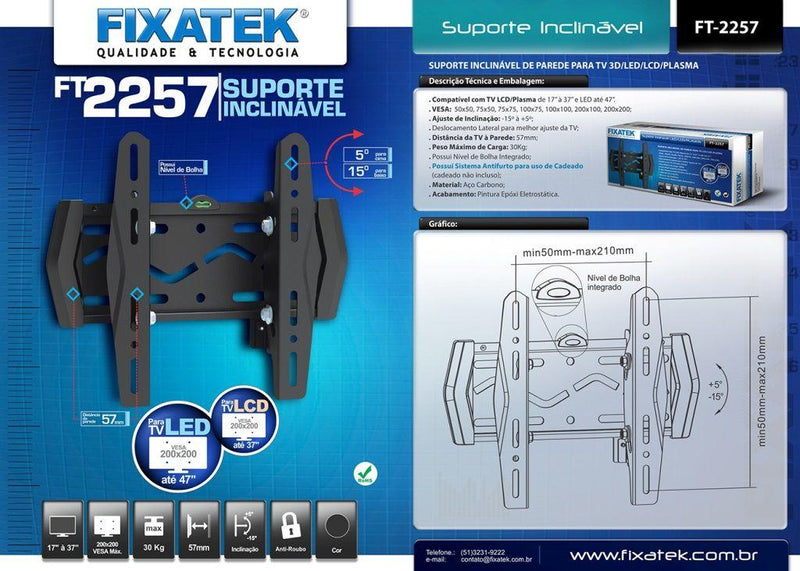 Suporte Inclinável para TV LED até 46" FT-2257 - Fixatek - Fixatek