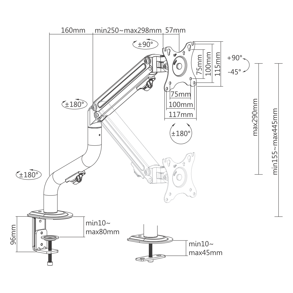 Suporte Ergonômico Articulado de Mesa para 01 Monitor 17" até 32" FT-445MG1 - Fixatek - Fixatek