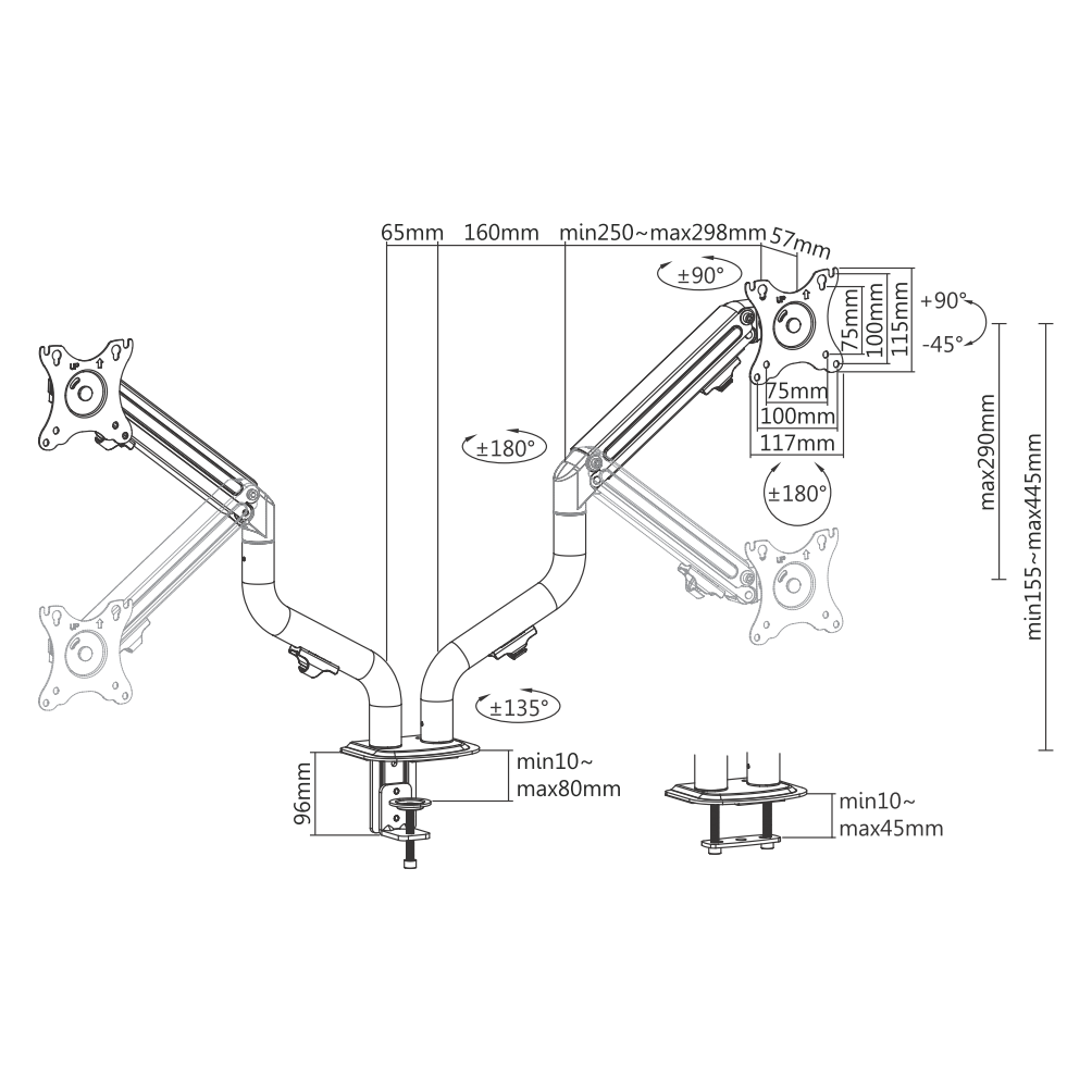 Suporte Ergonômico Articulado de Mesa para 02 Monitores 17" até 32" FT-445MG2 - Fixatek - Fixatek