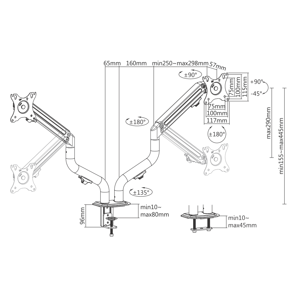 Suporte Ergonômico Articulado de Mesa para 02 Monitores 17" até 32" FT-445MG2 - Fixatek - Fixatek