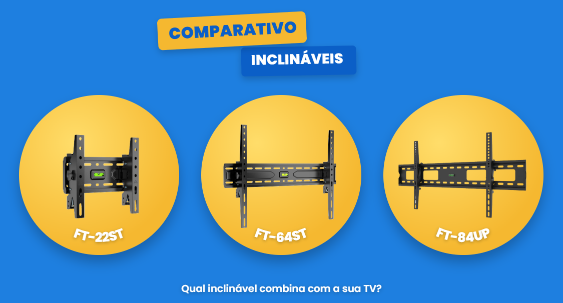 FT-22ST, FT-64ST ou FT-84UP: Qual Suporte Inclinável Fixatek Escolher?