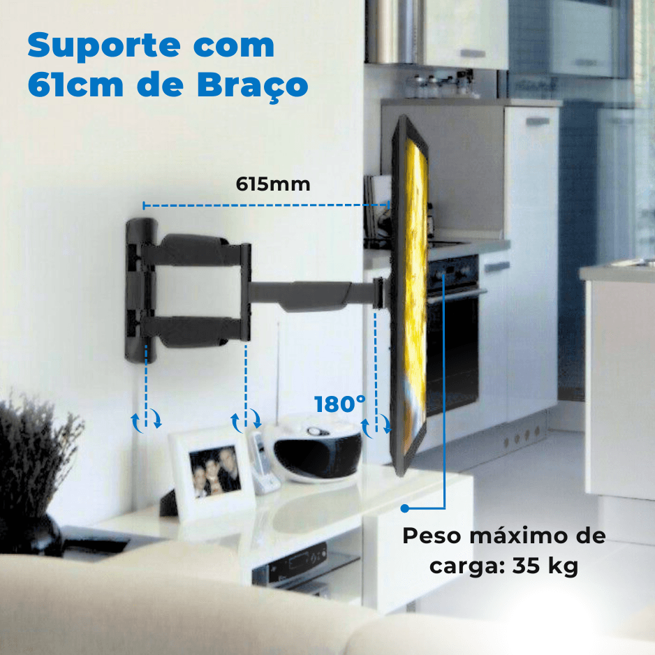 Suporte Articulado para TV LED 23" até 65" com Peso até 35 kg FT-4461P - Fixatek - Fixatek