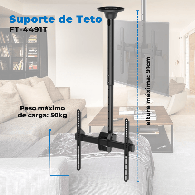 Suporte de Teto para TV LED / OLED / QLED até 55" com Peso até 50kg - FT-4491T - Fixatek - Fixatek