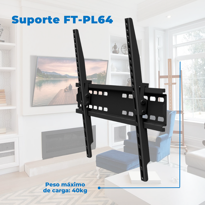 Suporte Inclinável para TV LED / OLED / QLED 37" até 70" com Peso até 40 kg FT-PL64 - Fixatek - Fixatek