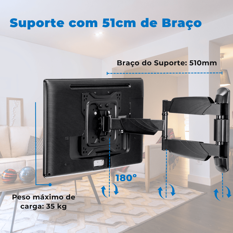 Suporte Articulado para TV LED 23" até 50" com Peso até 35 kg FT-2251P - Fixatek - Fixatek