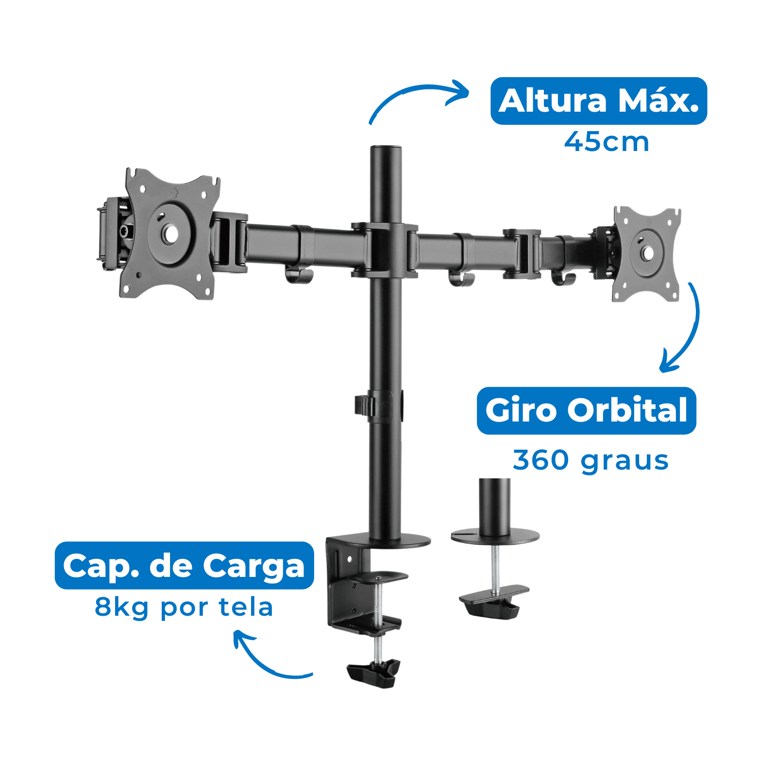 Suporte Ergonômico Articulado de Mesa para 2 Monitores de 13" até 27" FT-726M2 - Fixatek - Fixatek