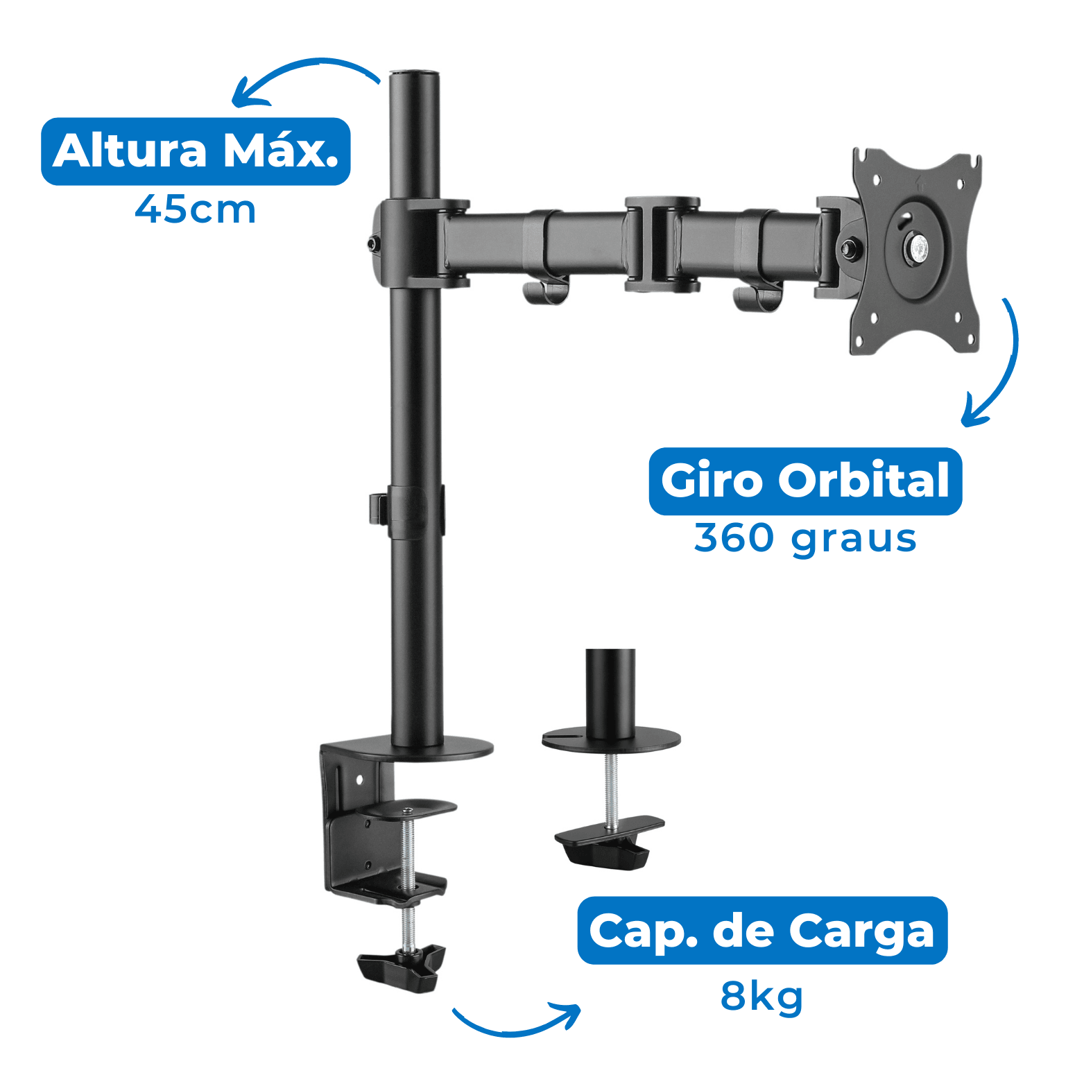 Suporte Ergonômico Articulado de Mesa para 1 Monitor de 13" até 27" FT-428M1 - Fixatek - Fixatek