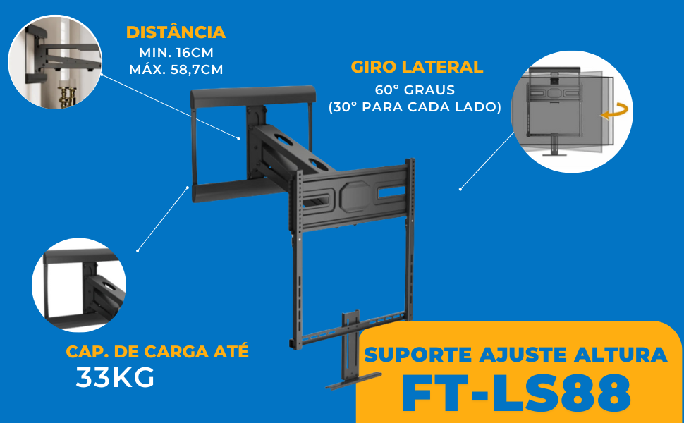 Suporte Articulado com Ajuste de Altura para TV LED 43" á 75'' FT-LS88 - Fixatek