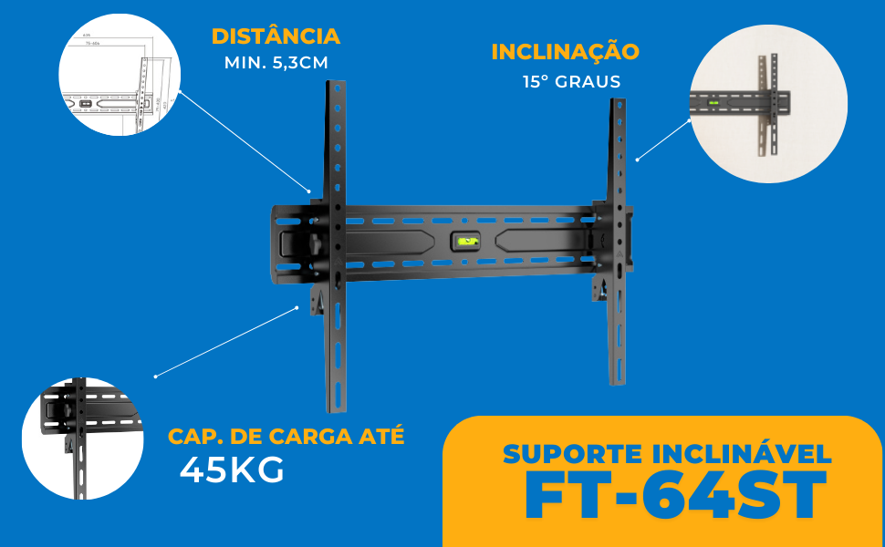 Suporte Inclinável para TV de LED / OLED / QLED / NANO 37" até 75" com Peso até 45kg - FT-64ST
