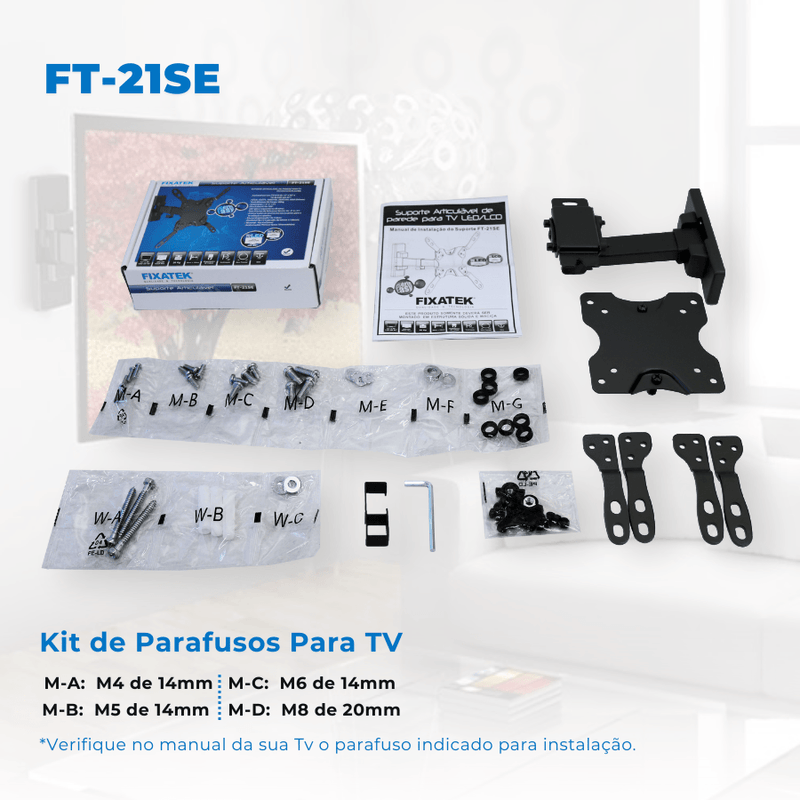 Suporte Articulado para TV LED / OLED / QLED até 47" FT-21SE - Fixatek - Fixatek