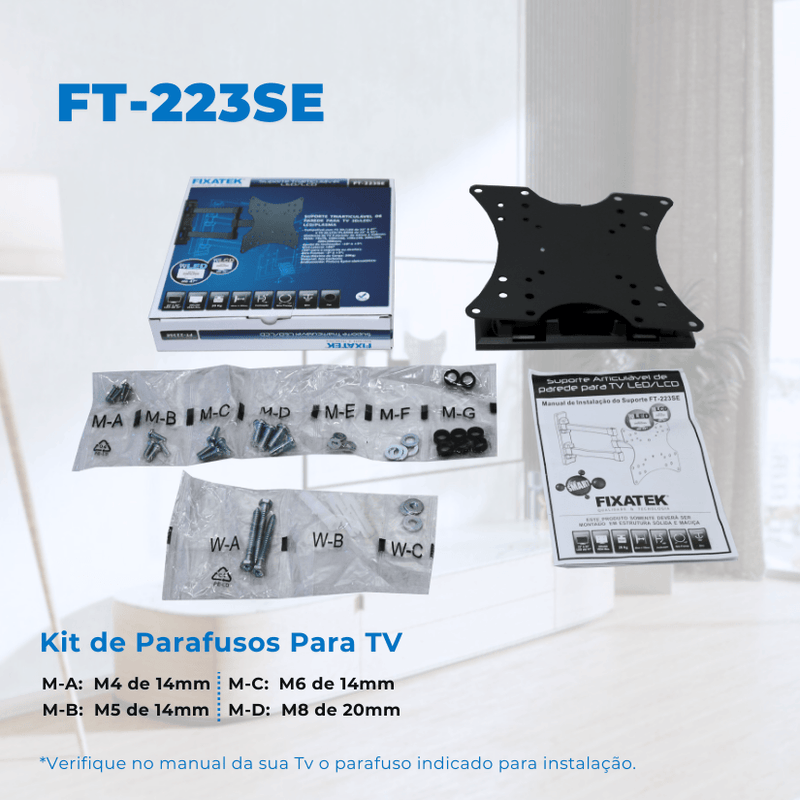 Suporte Articulado para TV LED 23" até 47" Com Peso Até 20 Kg FT-223SE - Fixatek - Fixatek