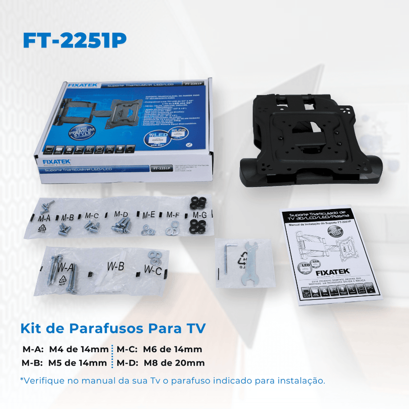 Suporte Articulado para TV LED 23" até 50" com Peso até 35 kg FT-2251P - Fixatek - Fixatek